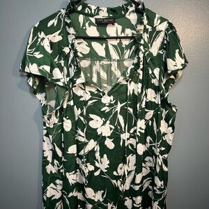 Lane Bryant Green and White Floral Blouse